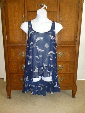 Torrid Navy Dragonfly Print Sheer Sleeveless Blouse Size 0- Torrid Large (12)
